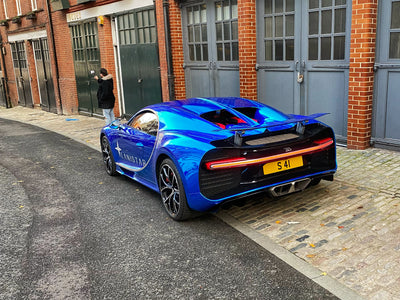 Lord Aleem Wraps Bugatti Chiron Chrome Blue to promote Lanistar App