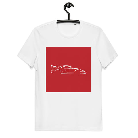 Unisex Organic Cotton Automotive T-shirt / White on Red Spec