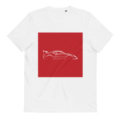 Unisex Organic Cotton Automotive T-shirt / White on Red Spec