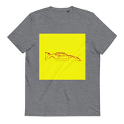 Unisex Organic Cotton Automotive T-shirt / Red on Yellow Spec