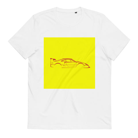 Unisex Organic Cotton Automotive T-shirt / Red on Yellow Spec